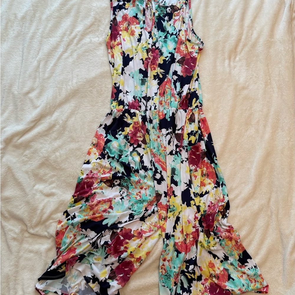 Plus Size Vibrant Red and Yellow Floral Jumpsuit;one piece - Picture 3 of 3